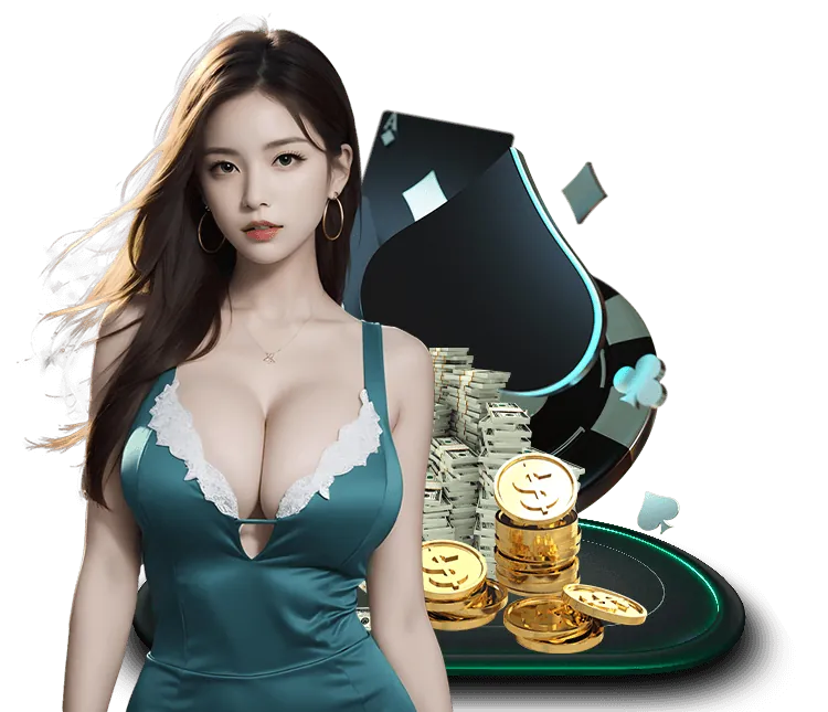 Bàn chơi casino trực tuyến với dealer xinh đẹp và các lá bài, chip cược